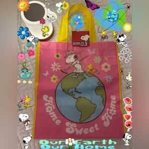 Peanuts Pink Tote Bag with Yellow Handles - 'Home Sweet Home' Snoopy Design